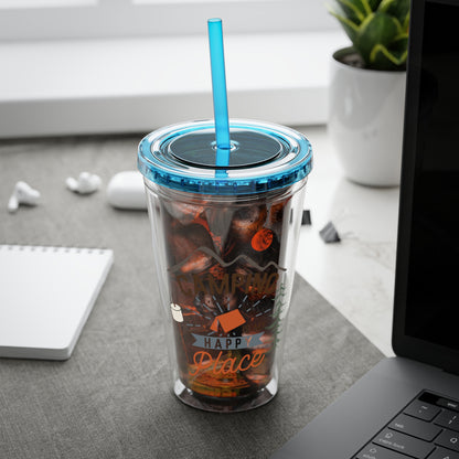 Camping is My Happy Place - Sunsplash Tumbler with Straw, 16oz