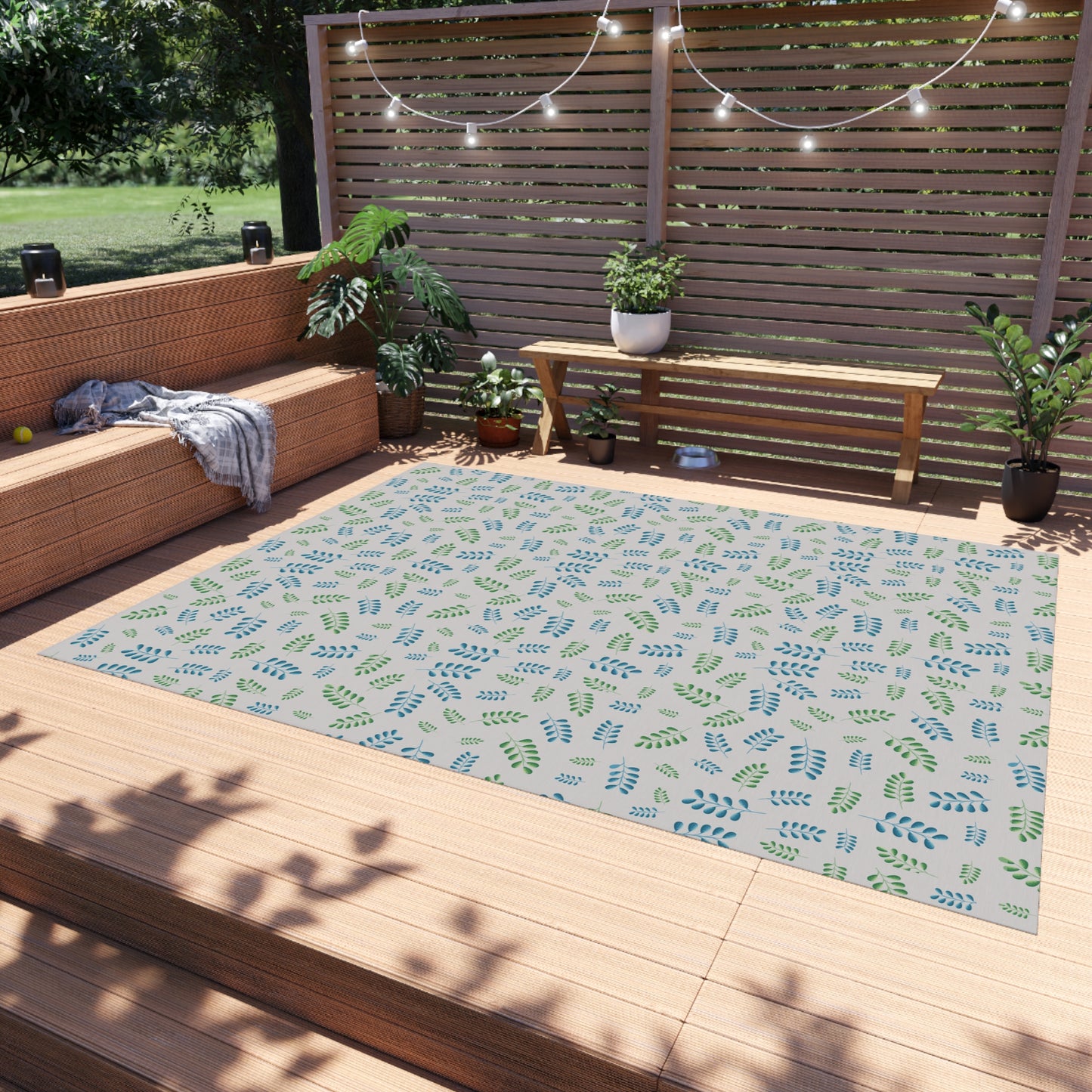 Blue Leaves Outdoor Rug