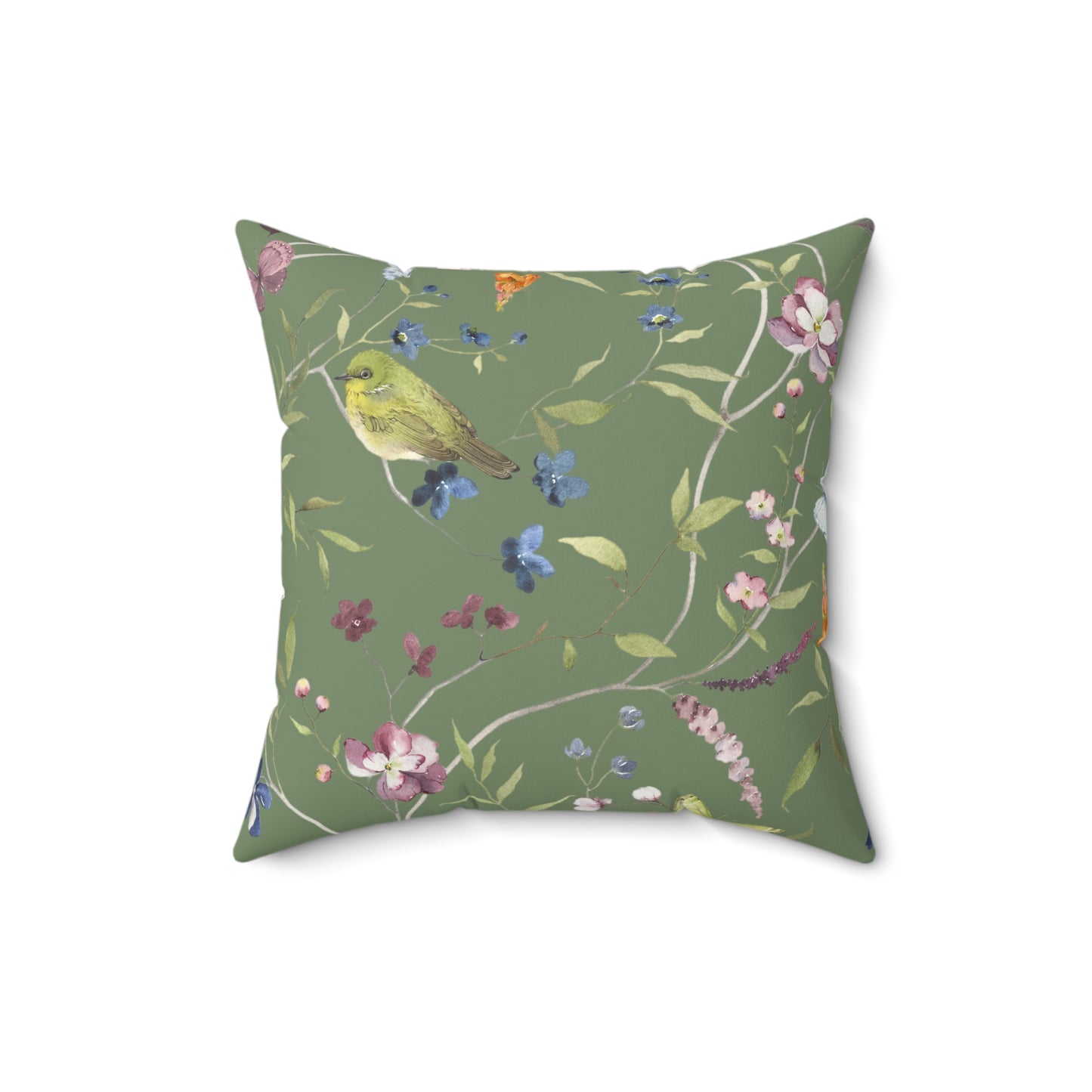 Green Bird Spun Polyester Square Pillow