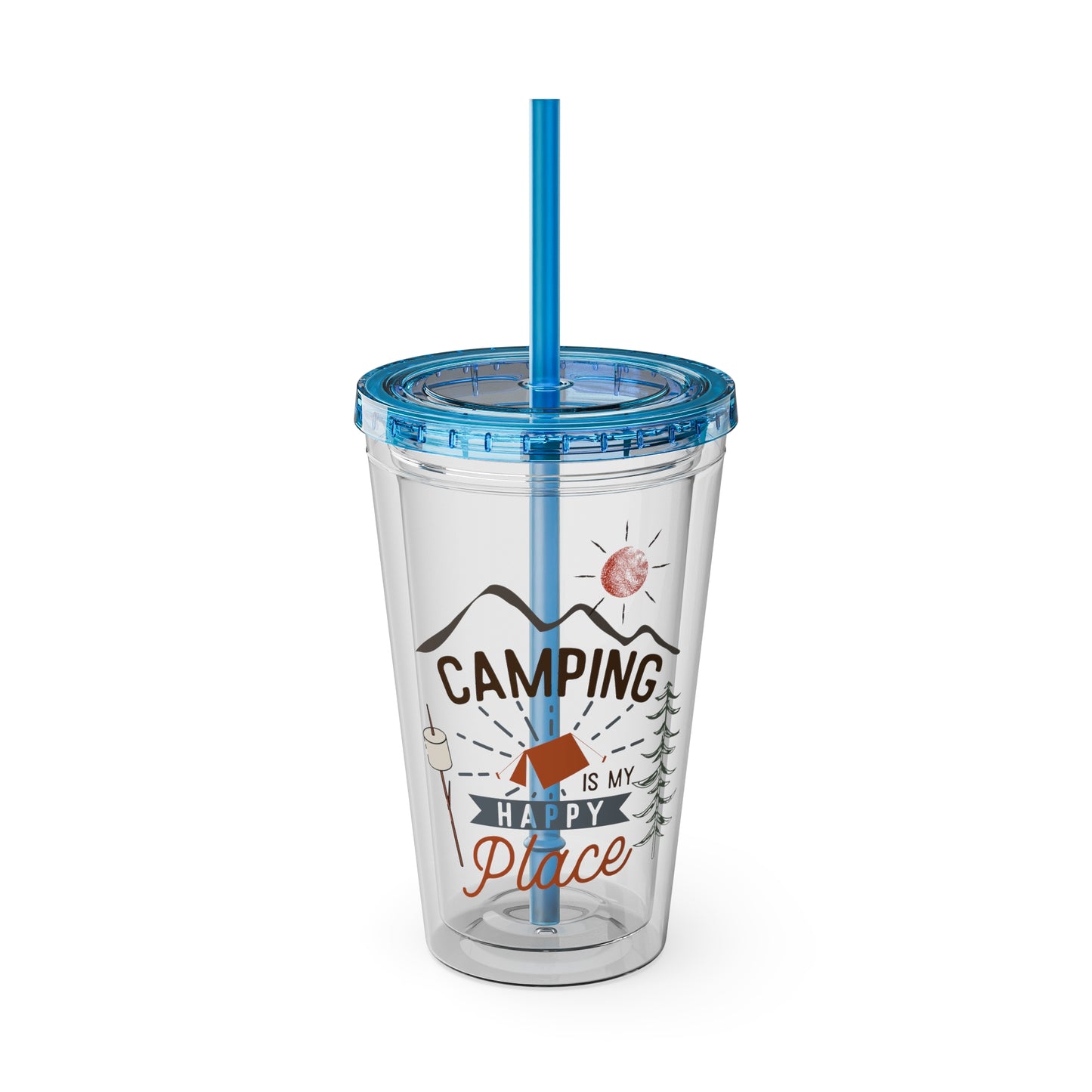 Camping is My Happy Place - Sunsplash Tumbler with Straw, 16oz