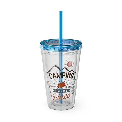 Camping is My Happy Place - Sunsplash Tumbler with Straw, 16oz