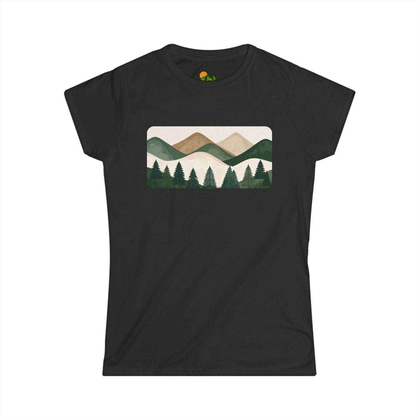 Women’s Mountain Landscape Tee — Retro Forest Graphic T-Shirt
