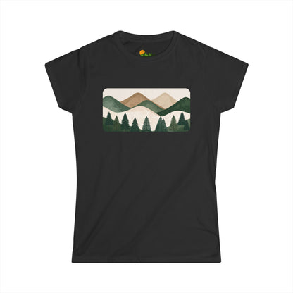 Women’s Mountain Landscape Tee — Retro Forest Graphic T-Shirt
