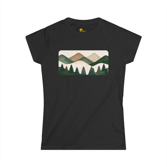 Women’s Mountain Landscape Tee — Retro Forest Graphic T-Shirt