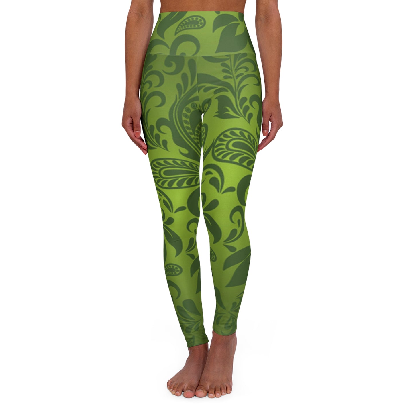 Paisley Green High Waisted Yoga Leggings