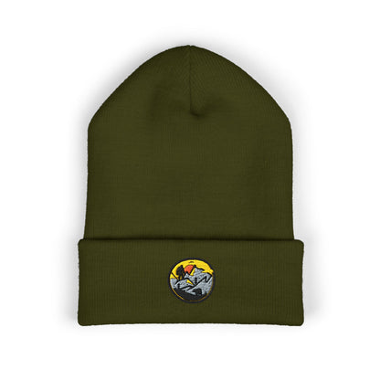 Bigfoot Mountain Embroidered Sunset Beanie — Classic Cuffed Knit Hat