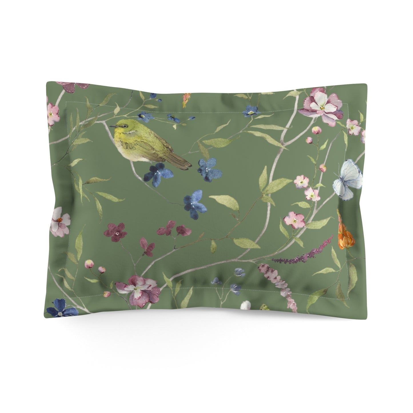 Green Bird Microfiber Pillow Sham