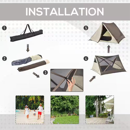 6.9 Ft. X 6.9 Ft. Brown Pop up Camping Tent Canopy, Portable Instant Tent with Rainfly, Carry Bag, Windows and Doors