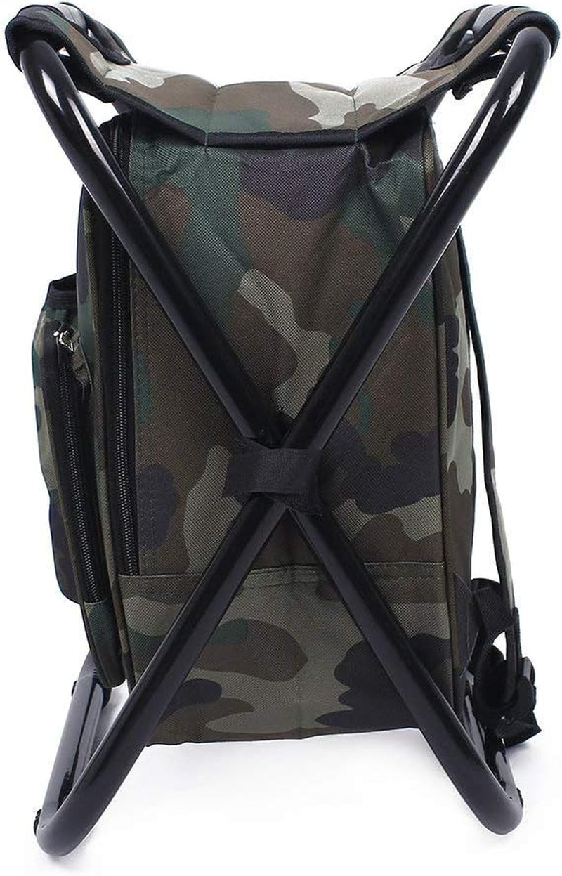 INBESK Folding Camping Chair Stool Backpack, with Cooler Insulated Picnic Bag, Hiking Camo Ultralight Seat Table Bag Camping Gear for Outdoor Indoor Fishing Travel Beach BBQ (Camouflage)
