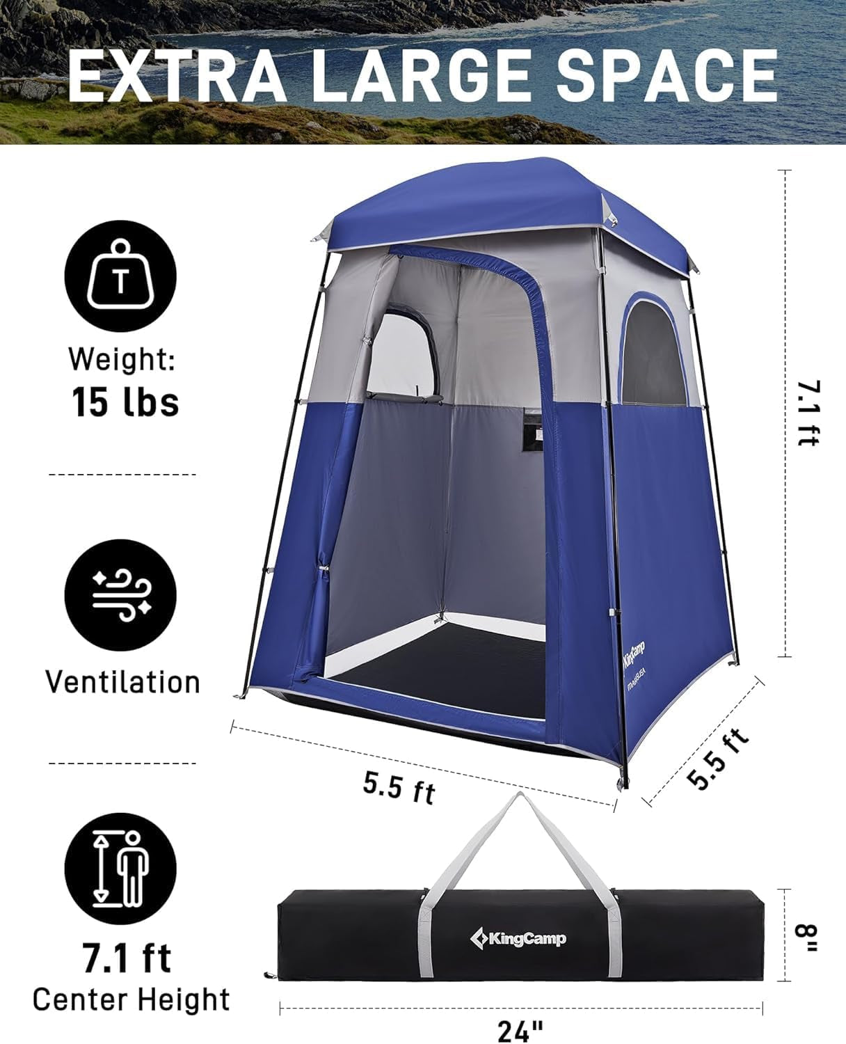 Shower Tent, Portable Privacy Tent Outdoor Camping 1/2 Room Toilet Tents with Shower Bag & Dressing Room for Beach, Camping & Hiking