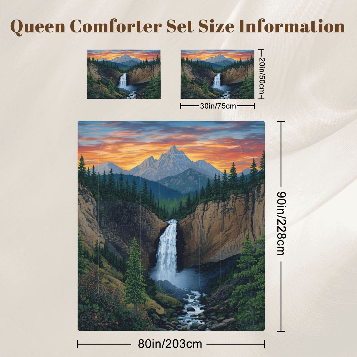Mountain Waterfall Full Comforter Set - 3 PCS Set