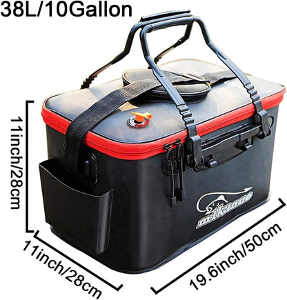 Fishing Bucket,Foldable Fish Bucket, Multi-Functional EVA Fishing Bag for Outdoor, Live Fish Lures Bucket and Fish Protection Bucket,10Gal/8Gal/6Gal/4.8Gal/3Gal Live Fish Container (10Gal/Black)