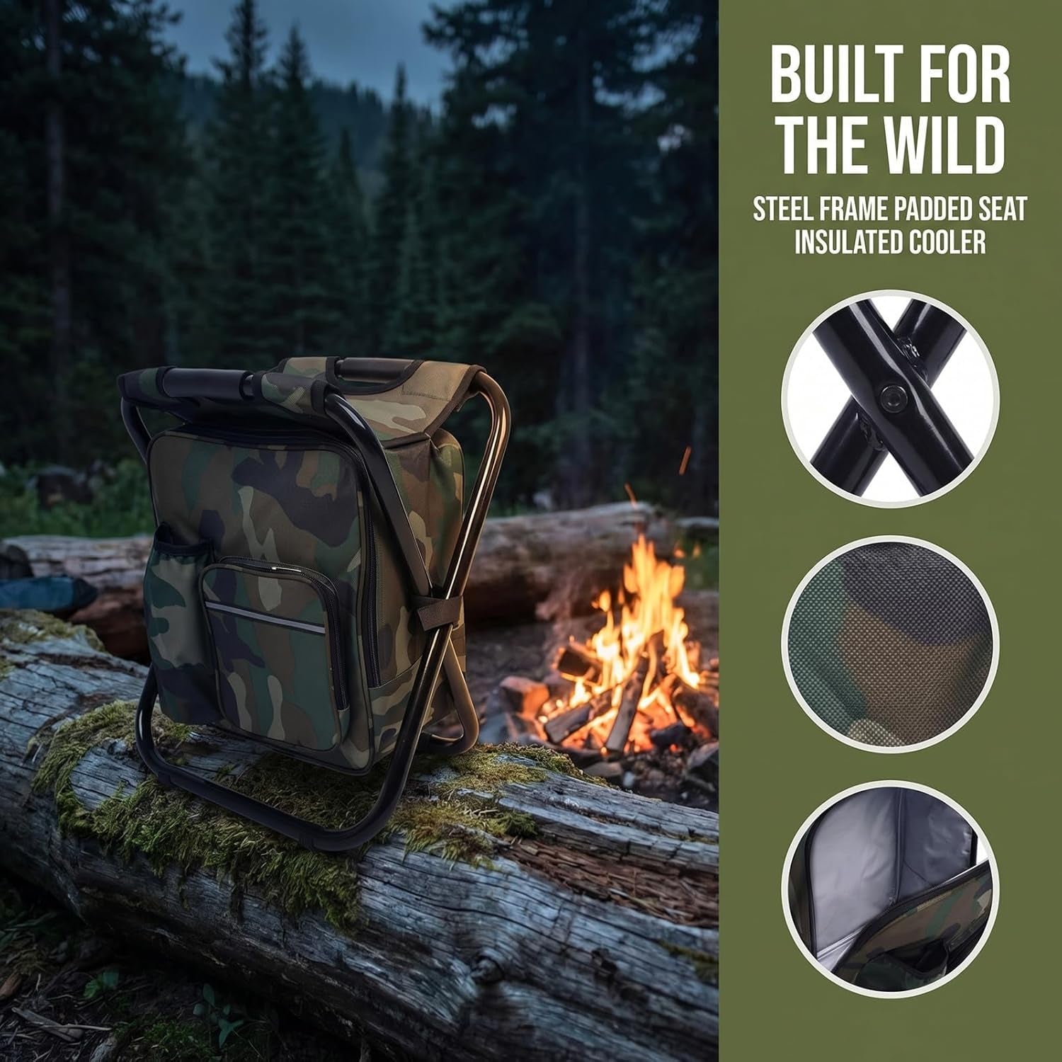 backpack hiking seat INBESK Folding Camping Chair Stool Backpack, with Cooler Insulated Pic –  Mossy Green Trees