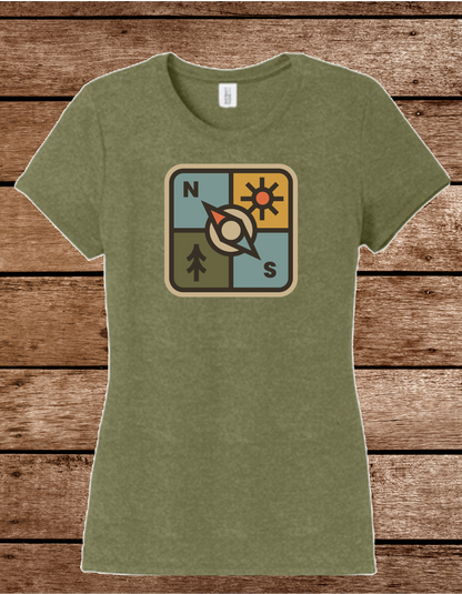 Women's Adventure Compass Tee - Retro Outdoor Hiking Graphic