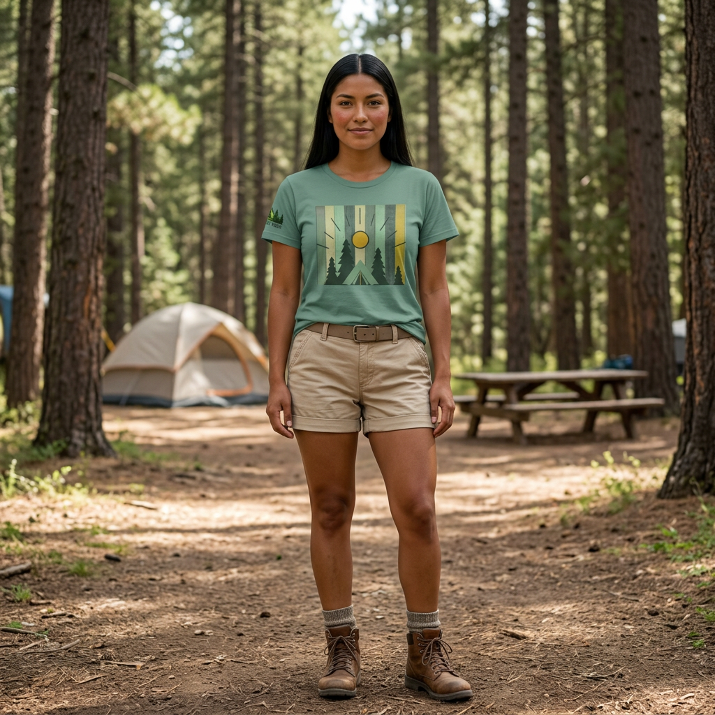 Women's Forest Sunrise Tee — Vintage Camping Graphic Shirt