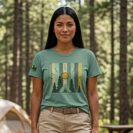 Women's Forest Sunrise Tee — Vintage Camping Graphic Shirt