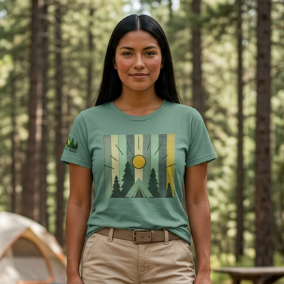 Women's Forest Sunrise Tee — Vintage Camping Graphic Shirt