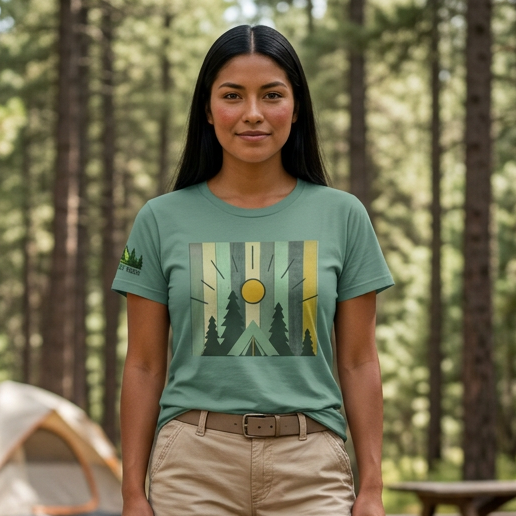 Women's Forest Sunrise Tee — Vintage Camping Graphic Shirt