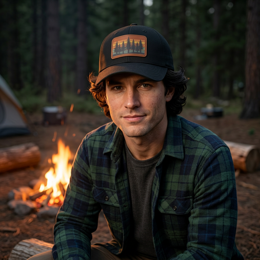 Sunset Pine Forest Cap - Leather Patch Hat