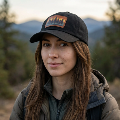 Sunset Pine Forest Cap - Leather Patch Hat