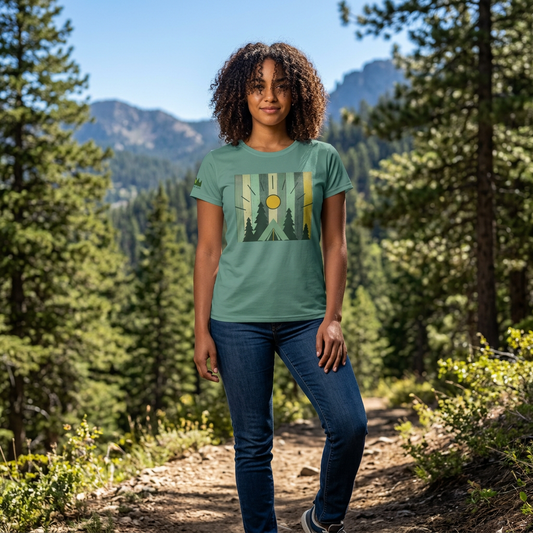 Women's Forest Sunrise Tee — Vintage Camping Graphic Shirt
