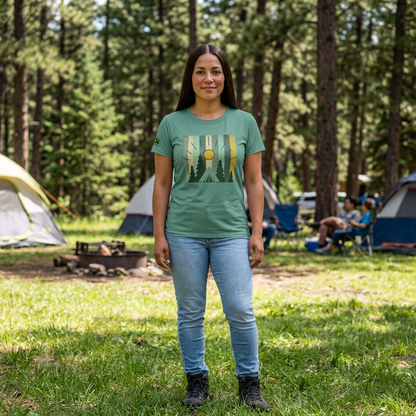 Women's Forest Sunrise Tee — Vintage Camping Graphic Shirt