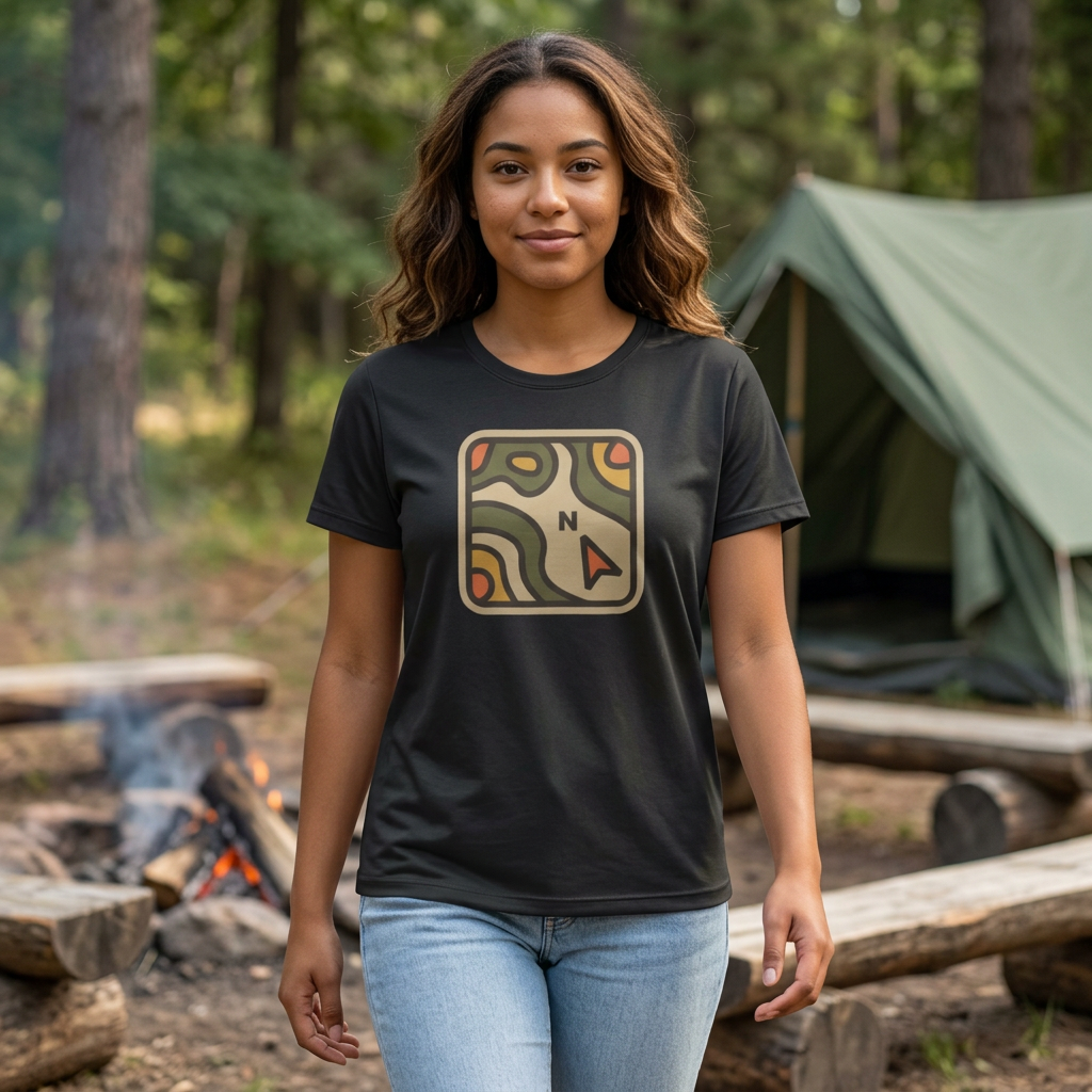 Topographic Map Compass Tee | Hiking Adventure outdoors navigation shirt