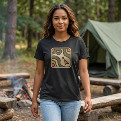 Topographic Map Compass Tee | Hiking Adventure outdoors navigation shirt