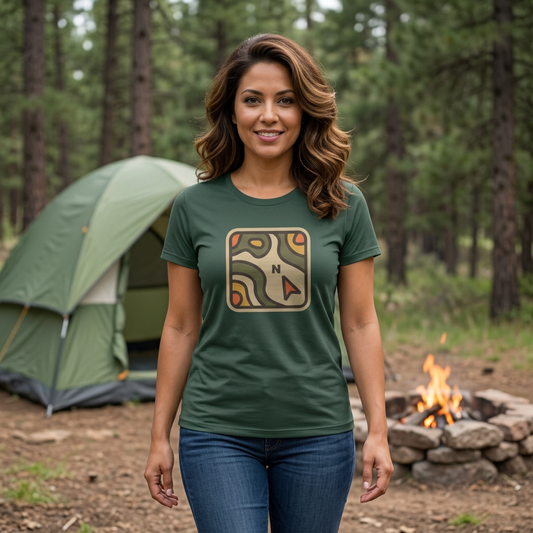 Topographic Map Compass Tee | Hiking Adventure outdoors navigation shirt