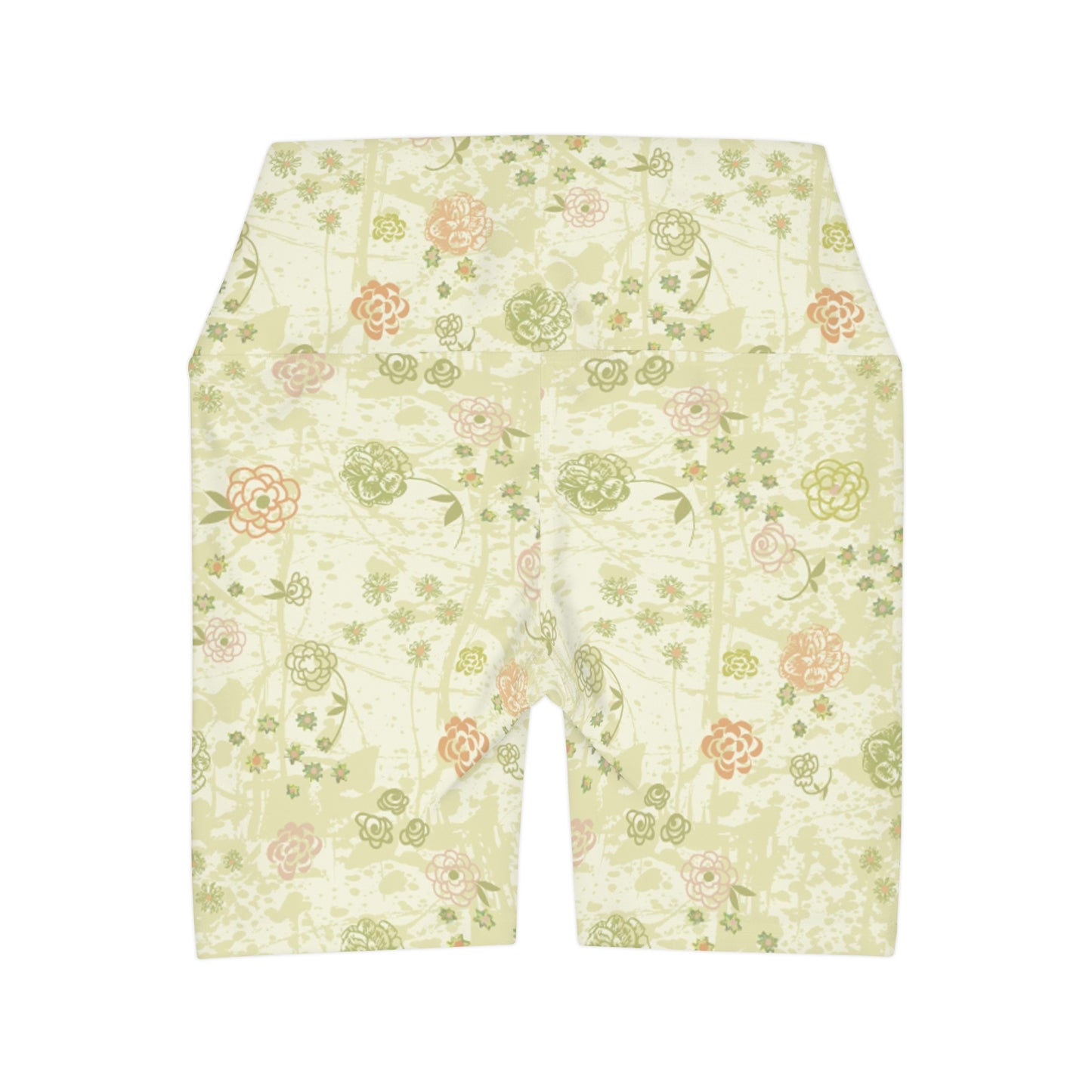 Yellow Floral High Waisted Yoga Shorts