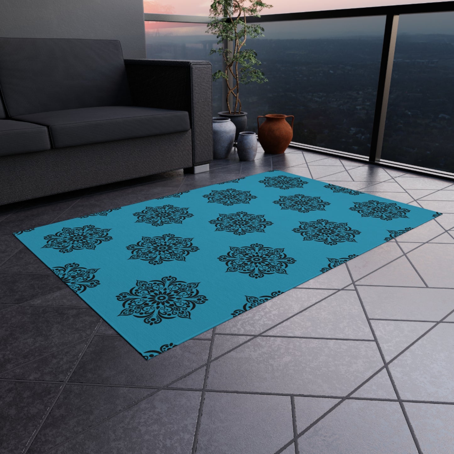 Medallion Blue Outdoor Rug