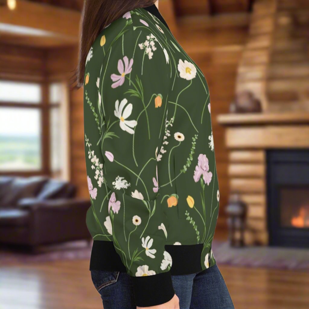 Army Green Flowers - Women's Bomber Jacket