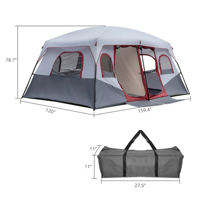 10 Person Family Cabin Tent, 2 Room with Storage Pockets for Camping Accessories
