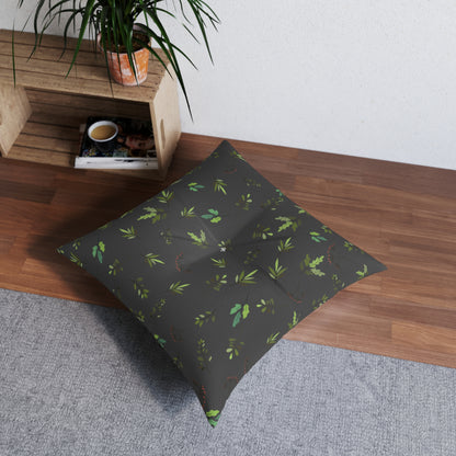 Square Floor Pillow - Green Leaves Design