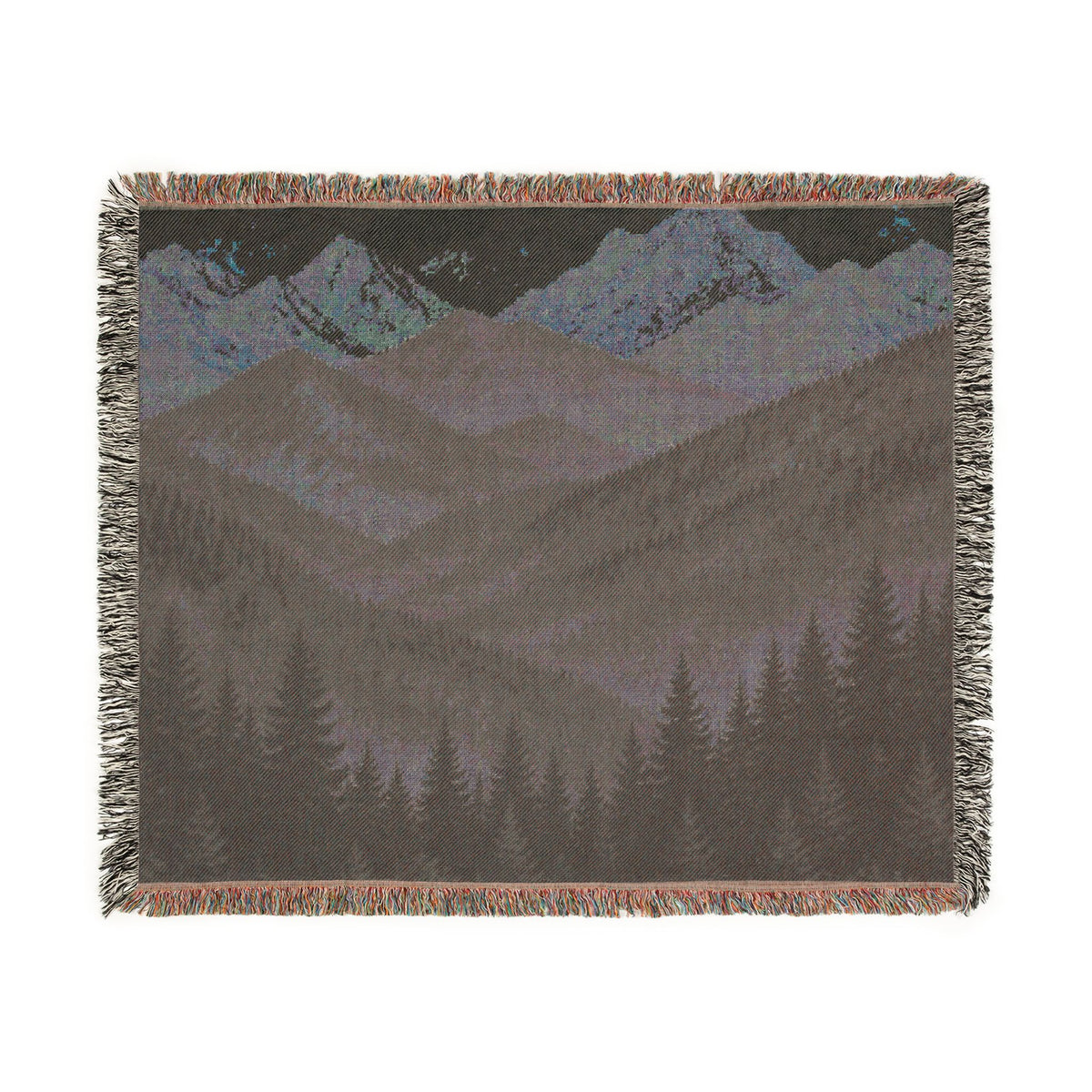 Mountain Landscape Woven Blanket — Cozy Forest Ridge Throw