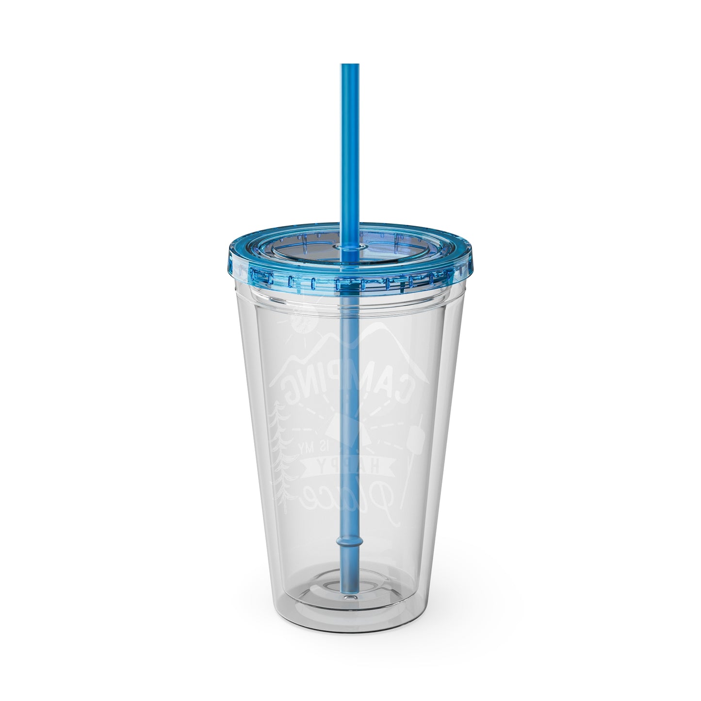 Camping is My Happy Place - Sunsplash Tumbler with Straw, 16oz