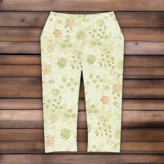 Yellow Flower Yoga Capri Leggings