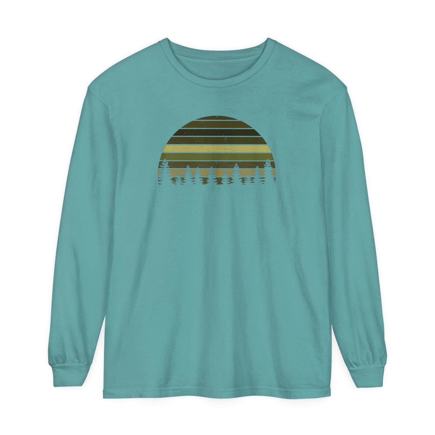 Mountain Green Pines - Unisex Garment-dyed Long Sleeve T-Shirt