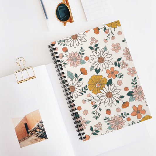 Retro Flowers Spiral Notebook - Ruled Line