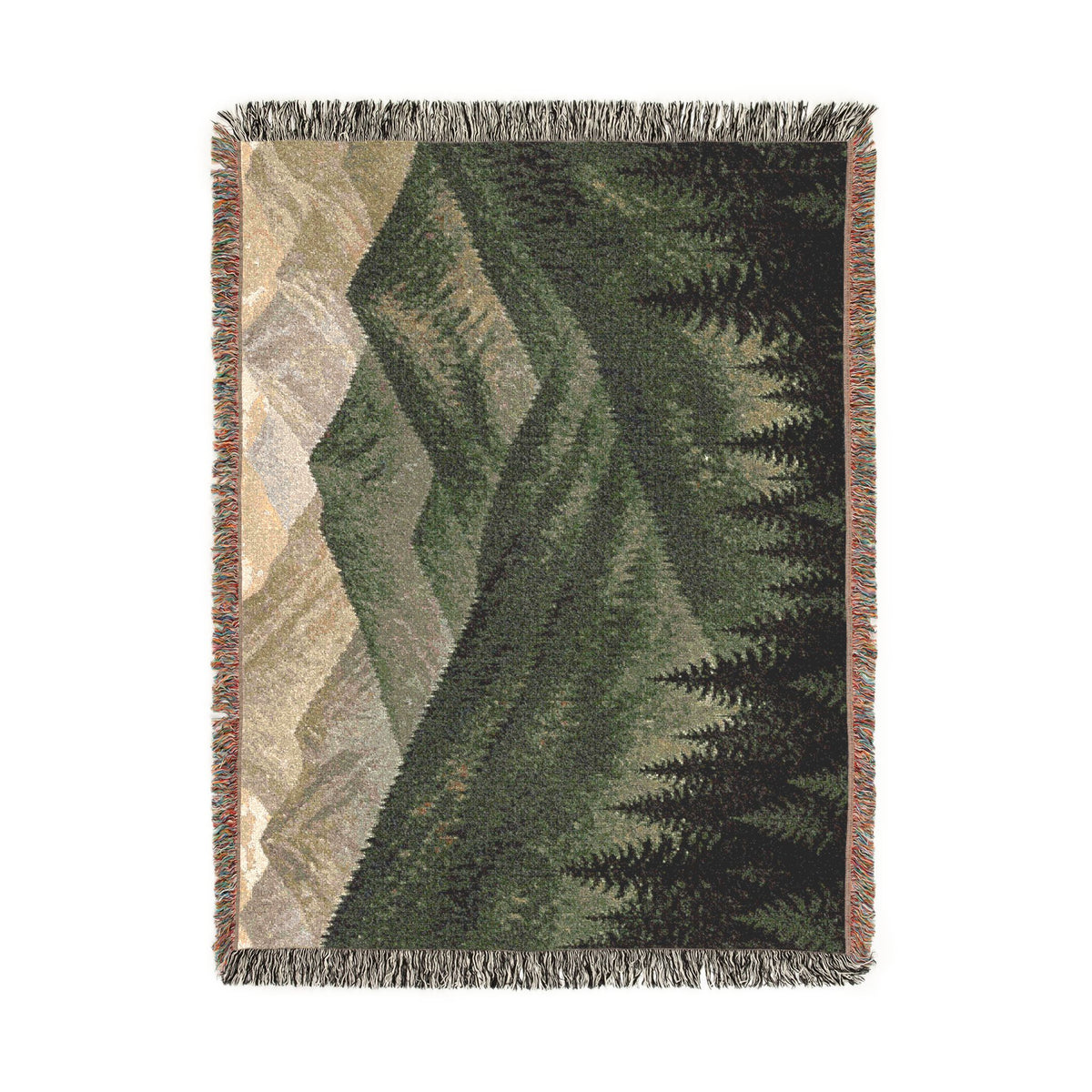 Mountain Landscape Woven Blanket — Cozy Forest Ridge Throw