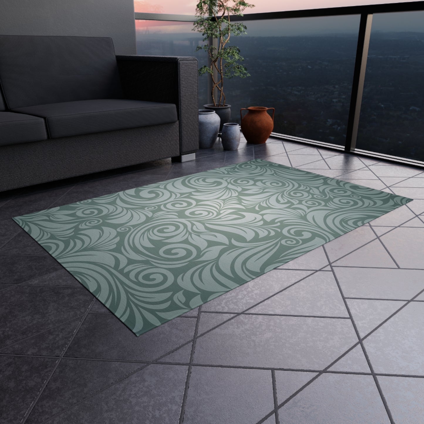 Paisley Green Outdoor Rug