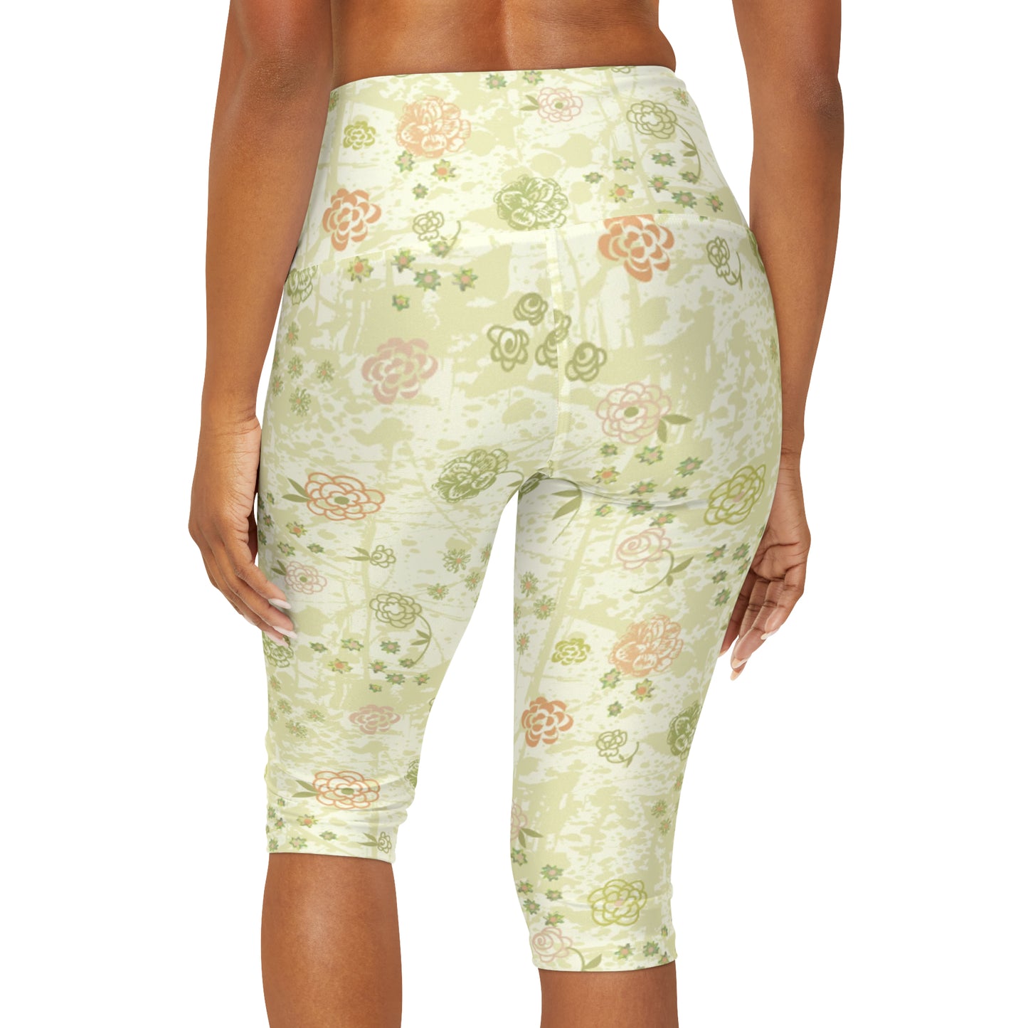 Yellow Flower Yoga Capri Leggings