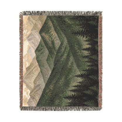 Mountain Landscape Woven Blanket — Cozy Forest Ridge Throw