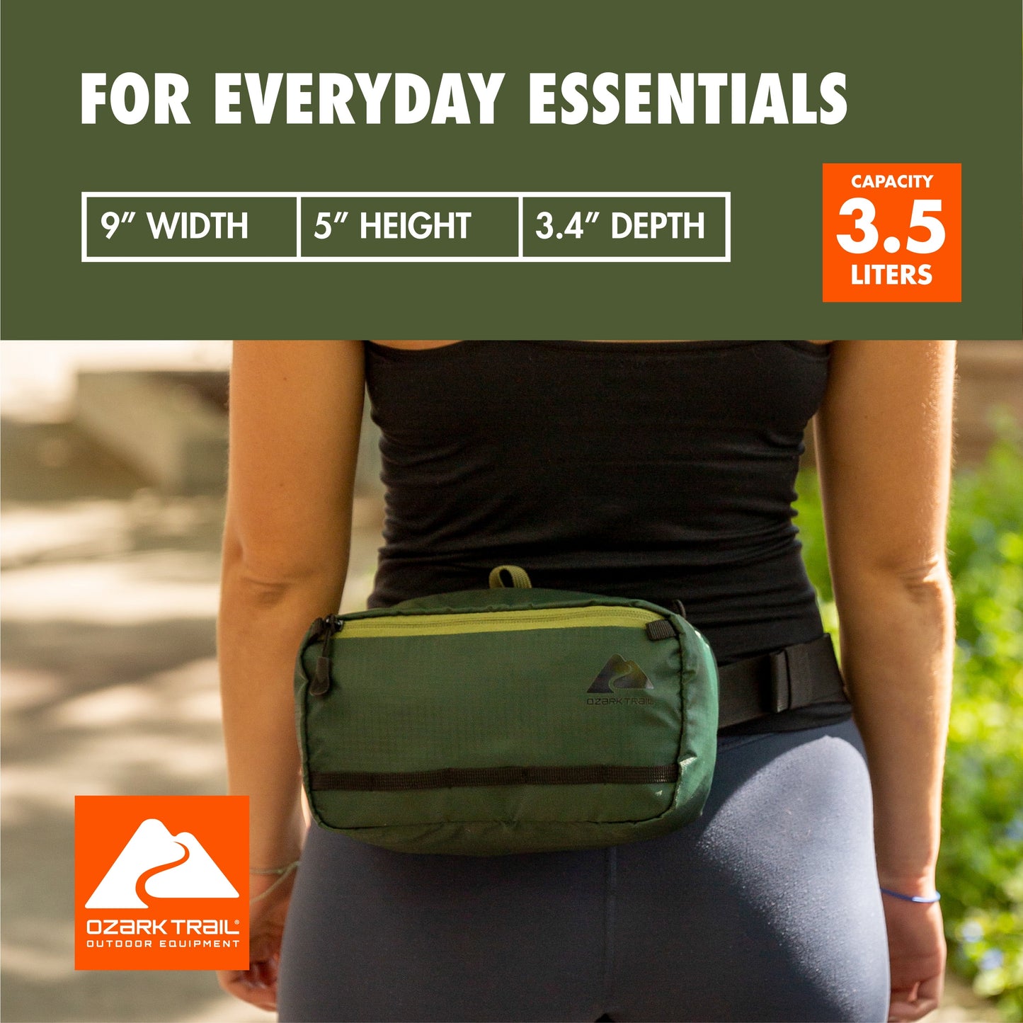 3.5 Ltr on Waist Pack, Green, Unisex, Polyester Zipper