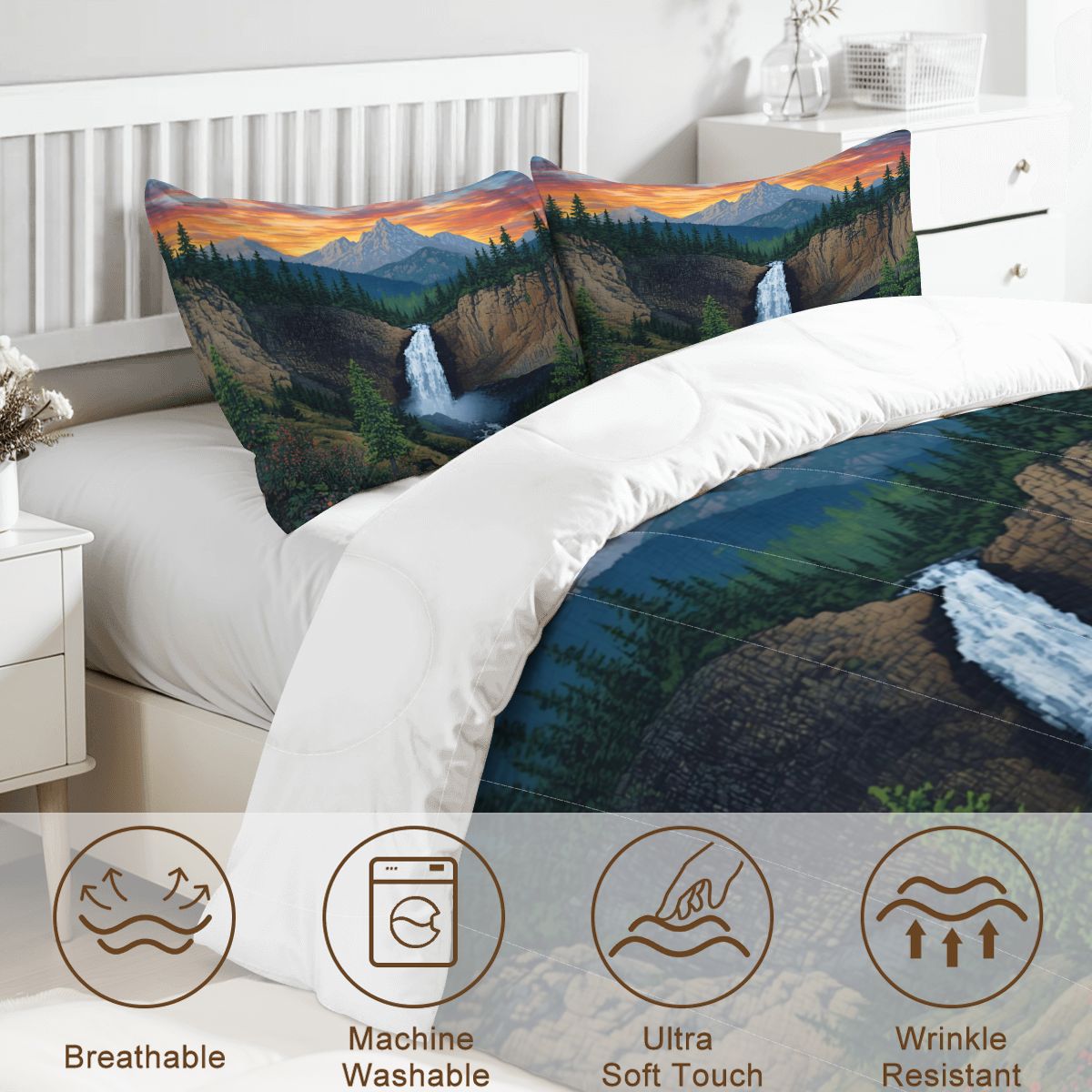 Mountain Waterfall Full Comforter Set - 3 PCS Set