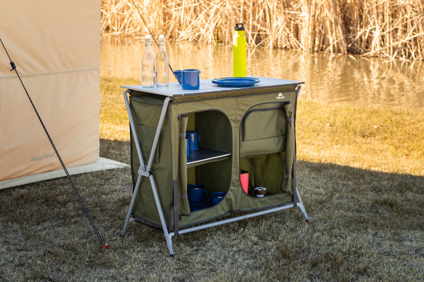 Camping Table, Gray, 34.2"Wx19.6"Dx31.5"H, New