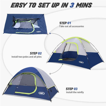 Deep Blue 4-Person Camping Tents, Waterproof Windproof Tent with Rainfly Easy Set Up-Portable Dome Tents for Camping