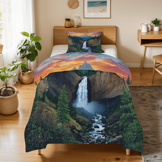 Mountain Waterfall Twin Comforter Set  - 3 Pcs Set