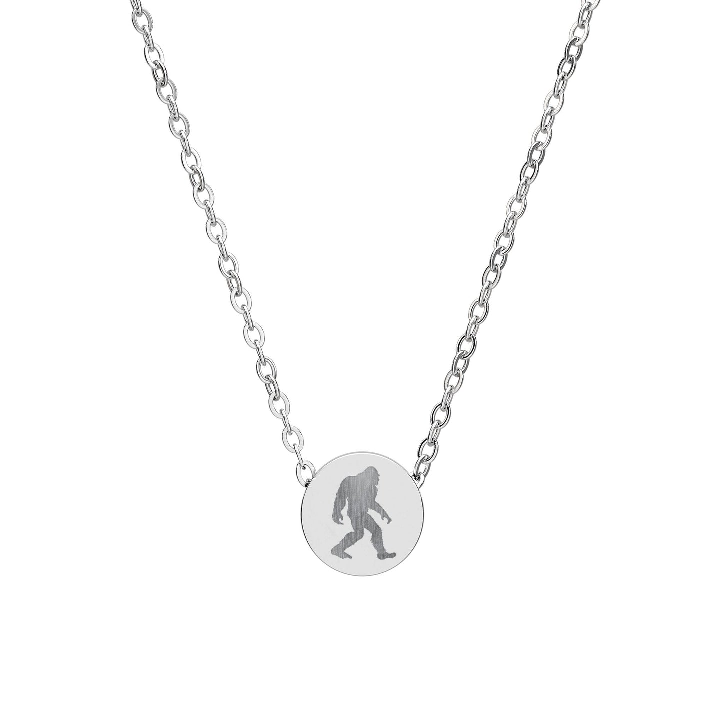 Bigfoot Mini Circle Engraved Necklace — Cute Sasquatch Pendant