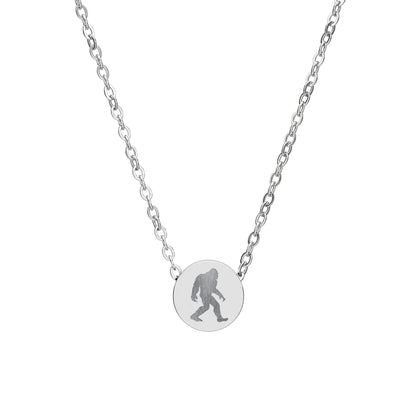 Bigfoot Mini Circle Engraved Necklace — Cute Sasquatch Pendant